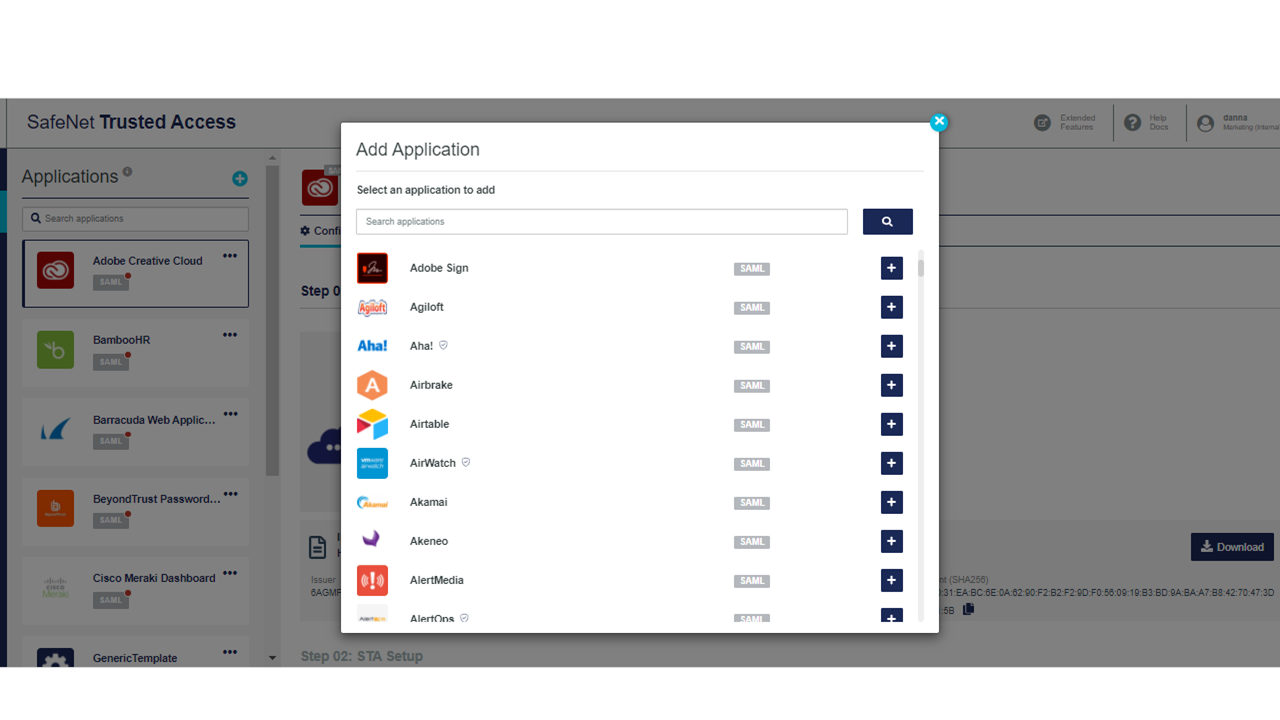 screenshot of SafeNet Trusted Access
